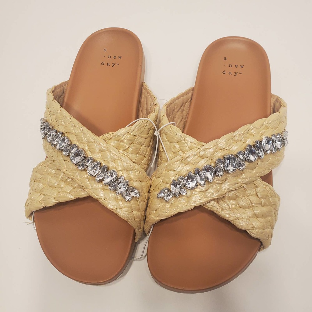 Women's Phylis Raffia Slide In Almond - A New Day, Size 7